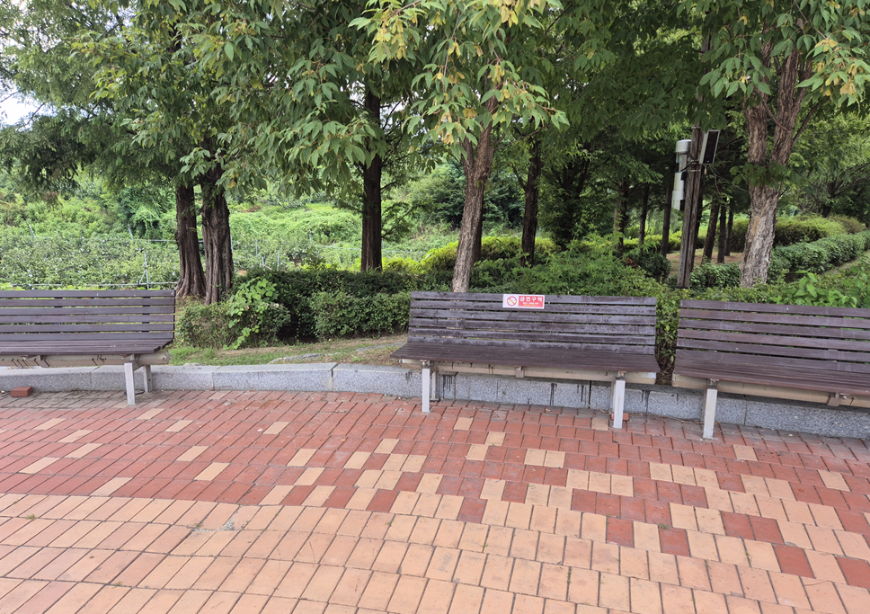 구리왕숙체육공원 벤치 금연구역 표지 안내판 부착(7. 31.)